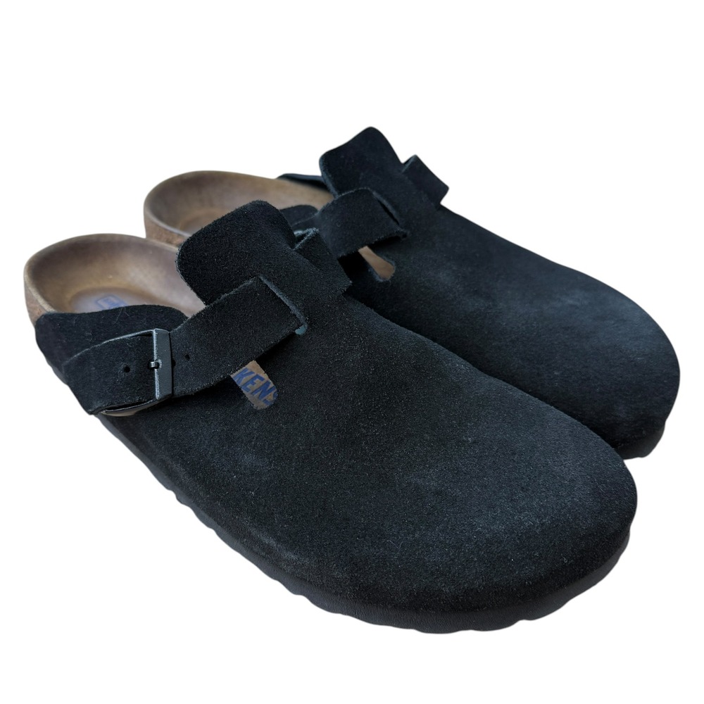 Birkenstock Boston Clog Suede Leather Soft Footbed 39 Black